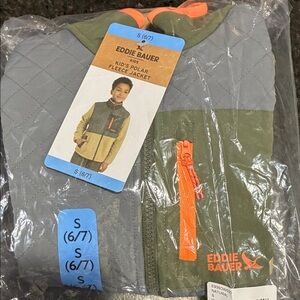 Eddie Bauer Kids Fleece Jacket - Gray and Olive with Orange Accents